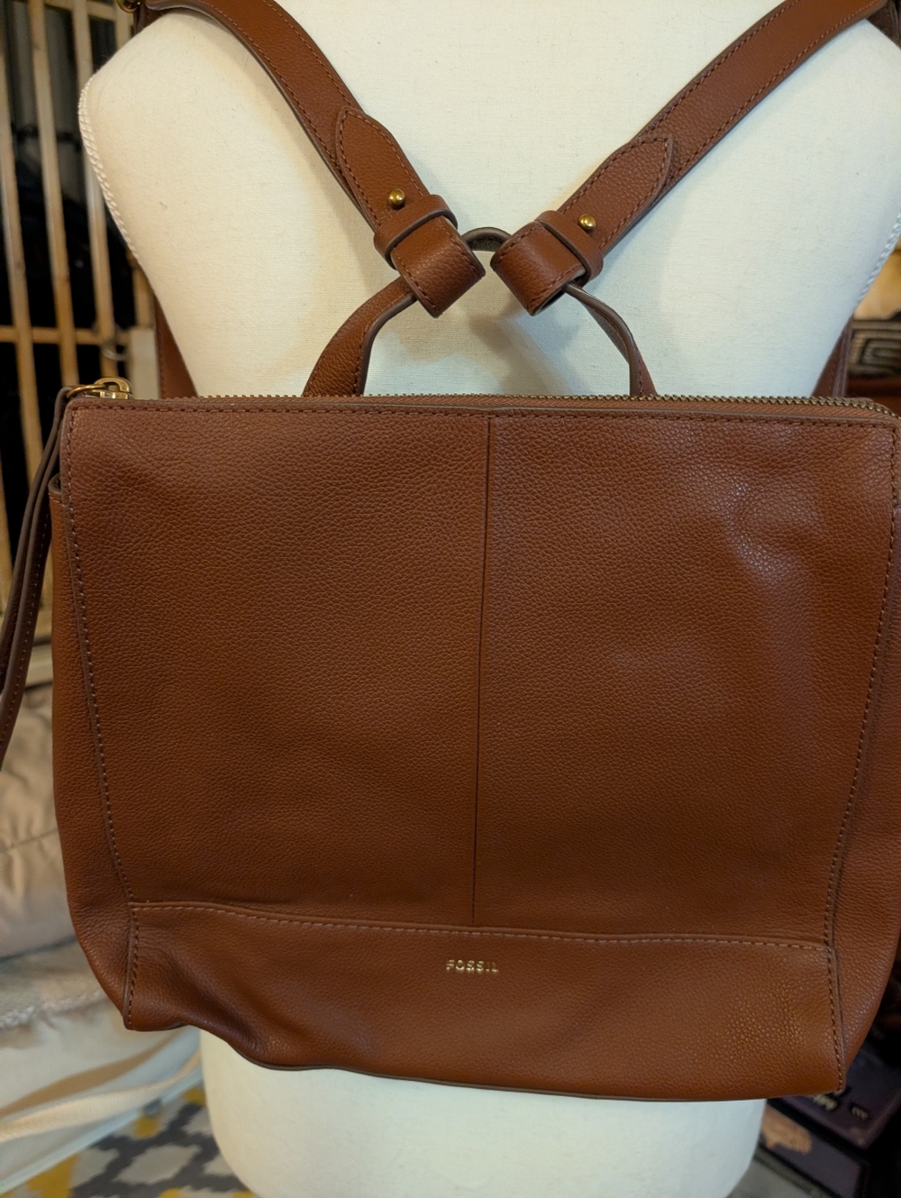 Fossil Elina Brown Leather Backpack Tote